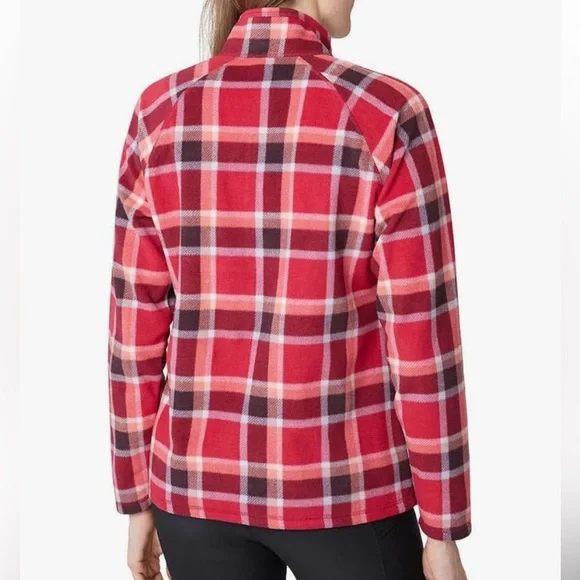 Eddie Bauer Ultra Soft Fleece 1/4 Zip Pullover Top Dark Berry Plaid L - Picture 2 of 7